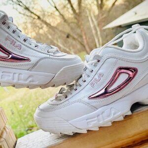 Women's white & metalic pink Fila Sneakers Size 9